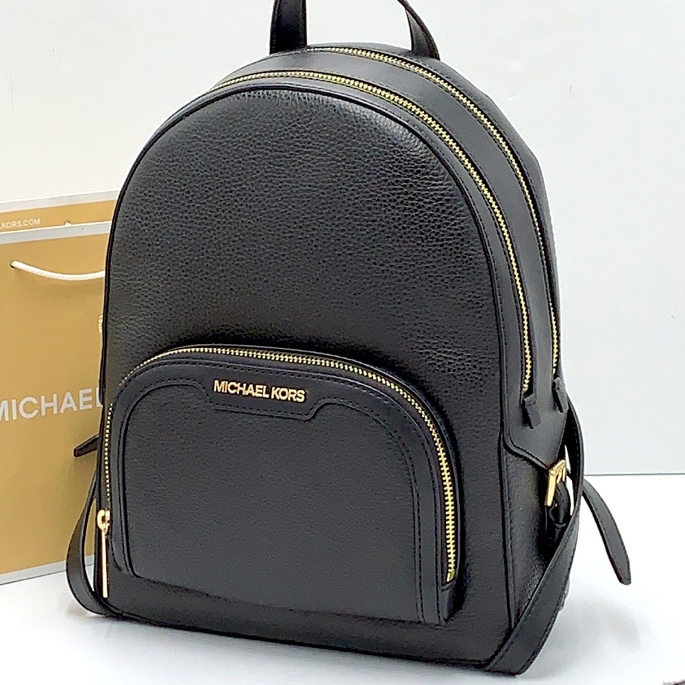 Michael Kors Jaycee Medium ZIP POCKET Pebbled Leather BackpackBLACK COL… - Picture 2 of 15